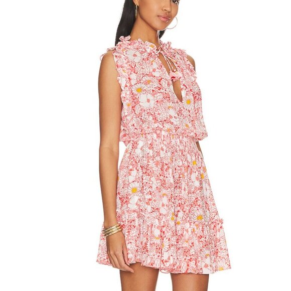 Poupette St Barth Triny V Mini Dress in Orange Mid 70's Garden Floral XS NWT - Picture 2 of 5